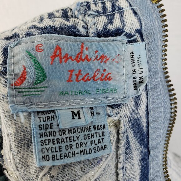 Vintage 80s 90s Andiamo Italia Boxy Dress Acid Wash Sequined Beaded size M Denim - Picture 5 of 12